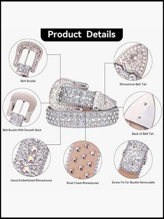 Rhinestone Belt Faux Leather Western Studded Bling Sparkle Belt main image 5